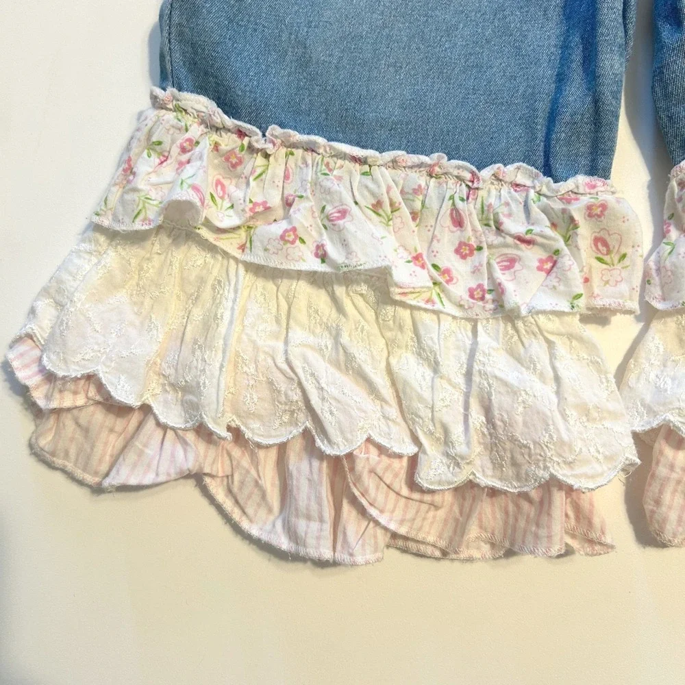 Copper Key Toddler Denim Ruffle Jeans‎ 5 Floral Belt Tie Boho Flare Frill